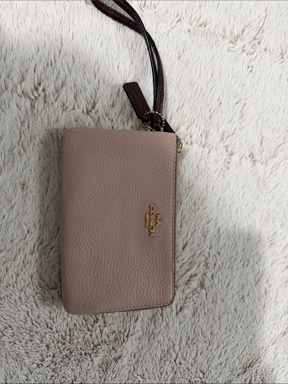 Coach Pebbled Leather Wristlet in Mauve Pink with Gold Logo